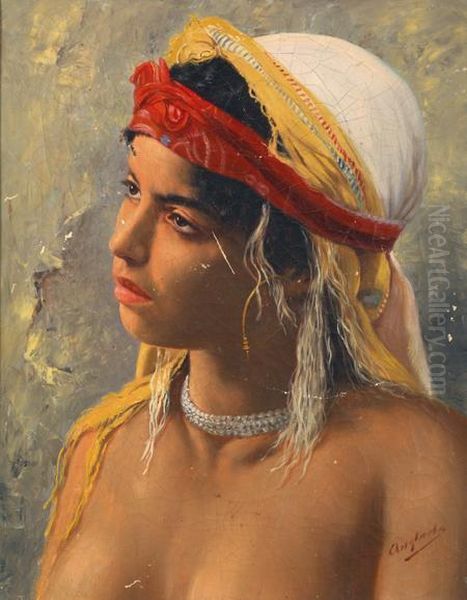 Orientale Au Collierde Perles Oil Painting by Luis Anglada Pinto