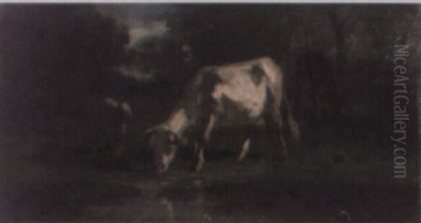 Vacas Paciendo Oil Painting by Andres Cortes y Aguilar