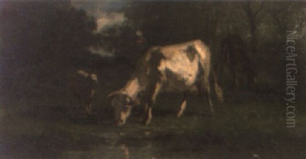 Vacas Paciendo Oil Painting by Andres Cortes y Aguilar