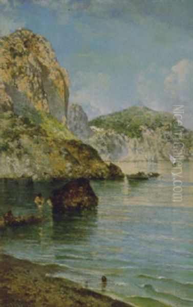 Spiaggia E Scogli A Capri Oil Painting by Edoardo Cortese