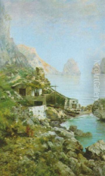 Scorcio Di Capri Con I Faraglioni Oil Painting by Edoardo Cortese