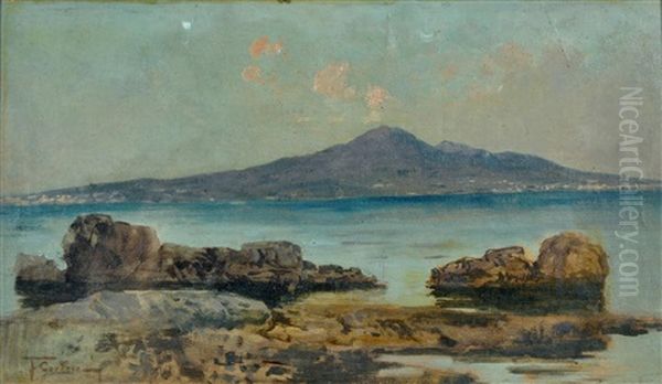 Marina Con Vesuvio Oil Painting by Federico Cortese