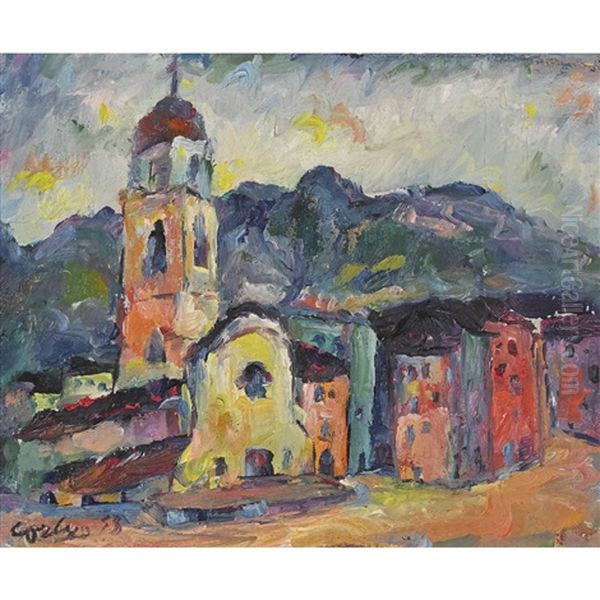 Tessiner Dorfpartie Mit Kirche Oil Painting by Giovanni-Battista Corti