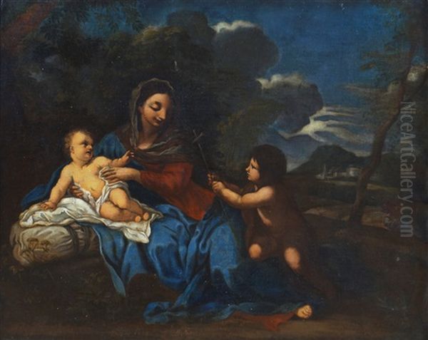 The Madonna And Child With St. John The Baptist In A Landscape Setting Oil Painting by Pietro da Cortona