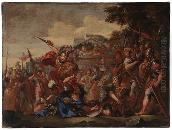 The Death Of Turnus Oil Painting by Pietro da Cortona