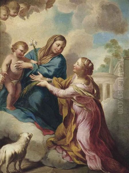 The Madonna And Child Appearing To Saint Agnes Oil Painting by Pietro da Cortona