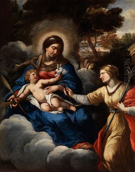 Maria Mit Dem Kind In Wolken Und Der Heiligen Klara Von Assisi Oil Painting by Pietro da Cortona