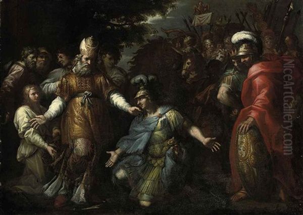 Alexander The Great And Jaddus The High Oriest Of Jerusalem Oil Painting by Pietro da Cortona