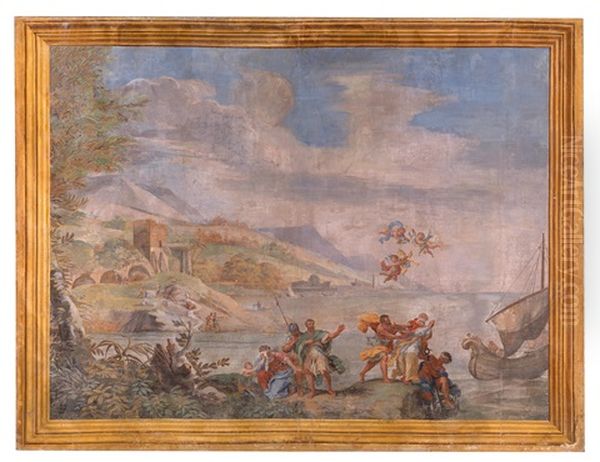 Landschaft Mit Figuren (+ Another, Smaller; Pair) Oil Painting by Pietro da Cortona