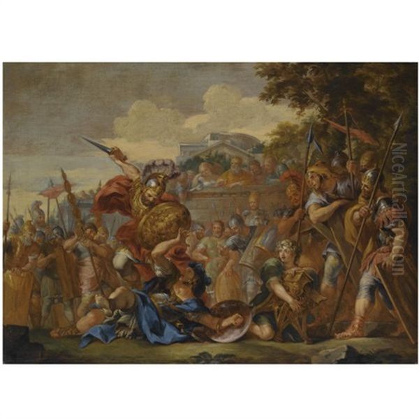 The Death Of Turnus Oil Painting by Pietro da Cortona