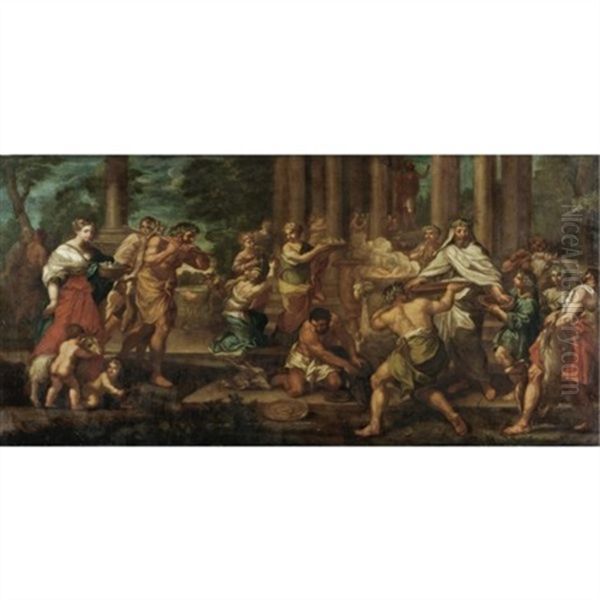 A Sacrifice To Diana (by Odoardo Vicinelli) Oil Painting by Pietro da Cortona