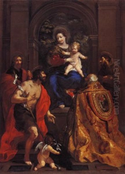 Madonna Con Il Bambino E I Santi Giacomo, Giovanni Battista, Stefano Papa E Francesco D'assisi Oil Painting by Pietro da Cortona