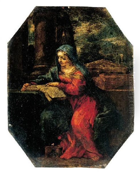 The Madonna Reading By A Column Oil Painting by Pietro da Cortona