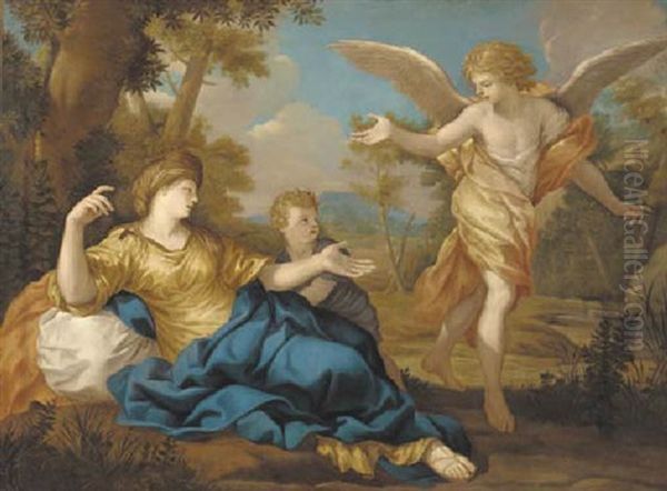 The Angel Appearing To Hagar And Ishmael Oil Painting by Pietro da Cortona