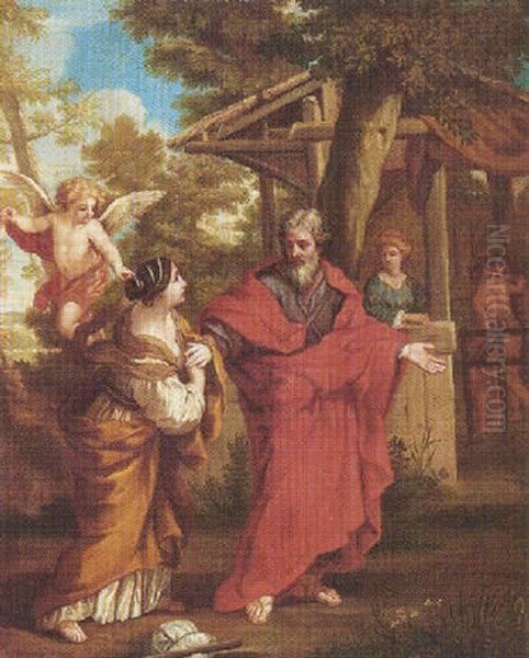 The Return Of Hagar To Abraham Oil Painting by Pietro da Cortona