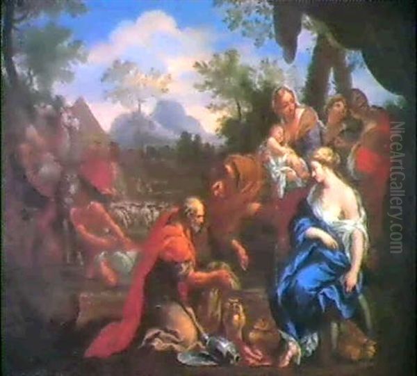 Rahel, Auf Den Verborgenen Gotzenbildern Ihres Vaters       Sitzend Oil Painting by Pietro da Cortona