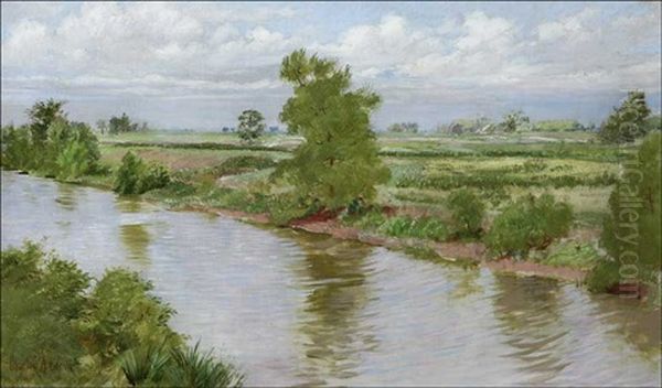 River Landscape Oil Painting by Charles Abel Corwin