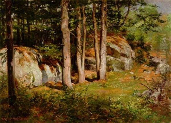 A Forest Interior Oil Painting by Charles Abel Corwin