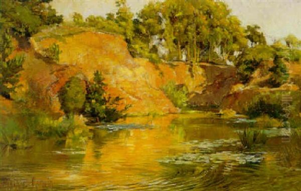 Summer Landscape With Rushing River Oil Painting by Charles Abel Corwin