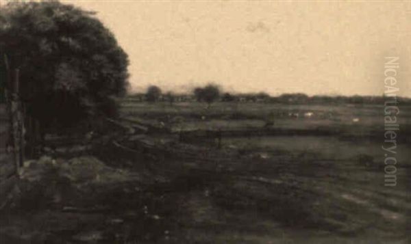 Ridge And Meadow (pastoral Scene With Cattle And Distant Town) Oil Painting by Charles Abel Corwin