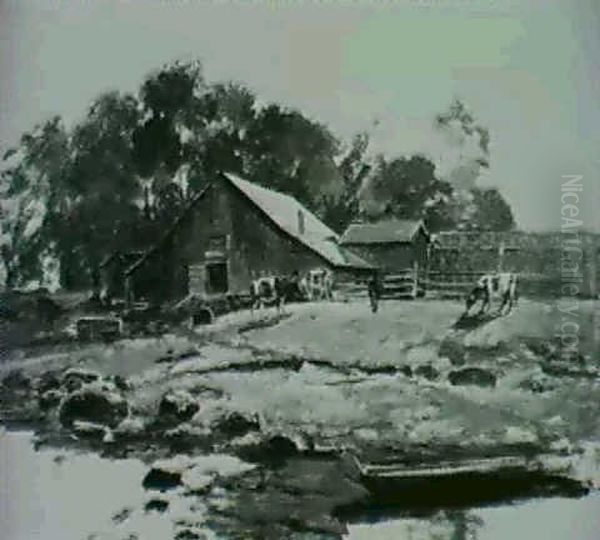 Milking Time, Beekmantown, N.y. Oil Painting by Charles Abel Corwin