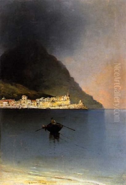 Pescatore Presso La Costiera Amalfitana Oil Painting by Giuseppe Cosenza