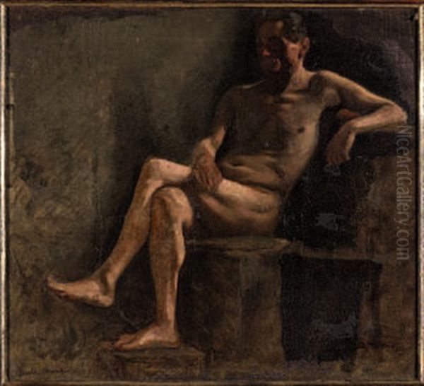 Studio Di Nudo Maschile And Figura Di Giovinetto (al Retro) Oil Painting by Demetrio Cosola