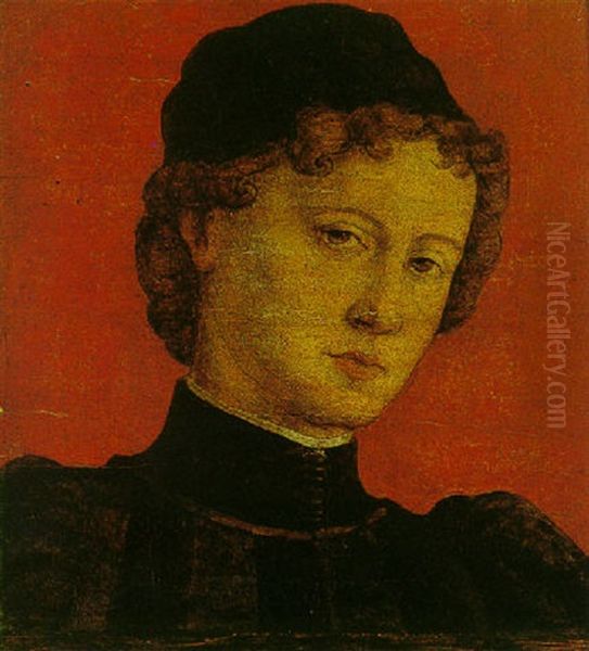 Portrait Of A Young Man Wearing A Black Striped Doublet And Cap Oil Painting by Francesco Del Cossa