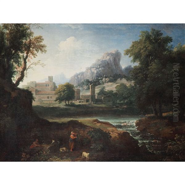 Couple De Bergers Dans Un Paysage Oil Painting by Jan Joost van Cossiau