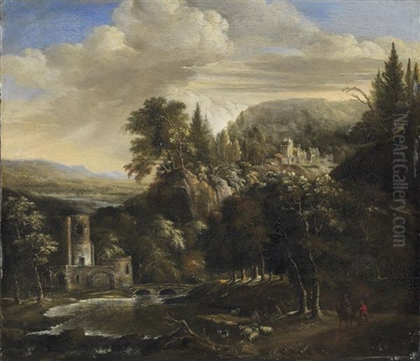 Landschaft Mit Der Heiligen Familie Auf Der Flucht Oil Painting by Jan Joost van Cossiau