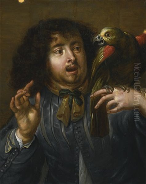 Portrait Of A Man With A Parrot Oil Painting by Jan Cossiers