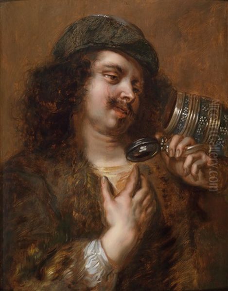 Ein Junger Mann (der Maler Adriaen Brouwer?) Mit Einem Krug In Der Hand, Aus Einer Serie Der Funf Sinne Oil Painting by Jan Cossiers