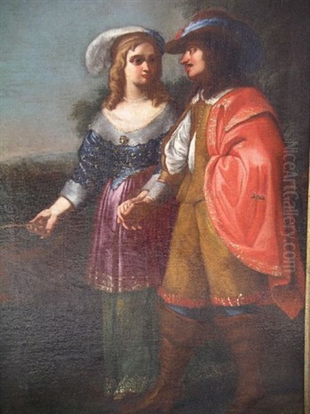 Couple Bavardant Oil Painting by Jan Cossiers