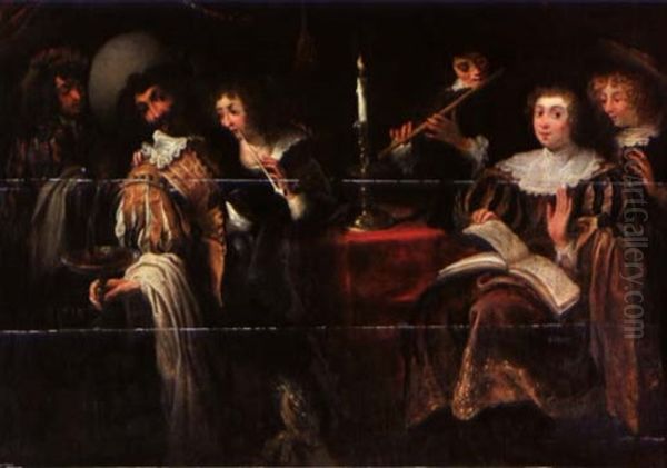 Le Concert (in 3 Parts) Oil Painting by Jan Cossiers