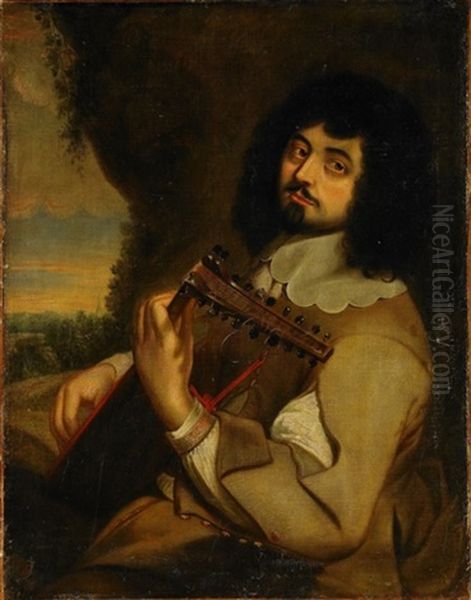 Portratt Av Musicerande Man Oil Painting by Jan Cossiers