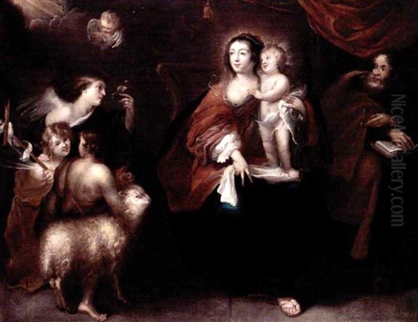 The Holy Family With St. John The Baptist And Angels Oil Painting by Jan Cossiers