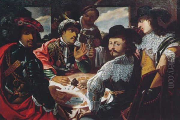 Reunion Autour De La Table De Jeu Oil Painting by Jan Cossiers