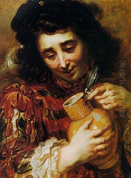 Young Man Holding A Stoneware Tankard Oil Painting by Jan Cossiers