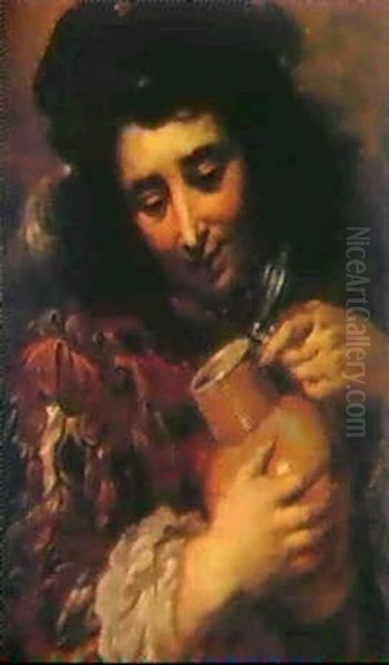 A Youth Holding A Beer Jug Oil Painting by Jan Cossiers