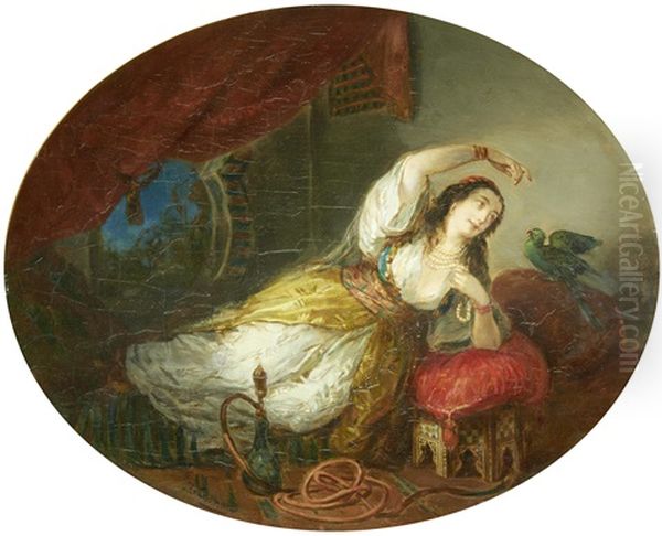 An Odalisque With A Parrot Oil Painting by Herman Maurice Cossmann