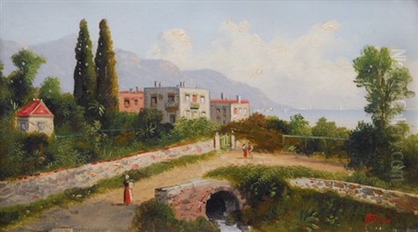 The Coast Near Nervi Oil Painting by Angelo Costa