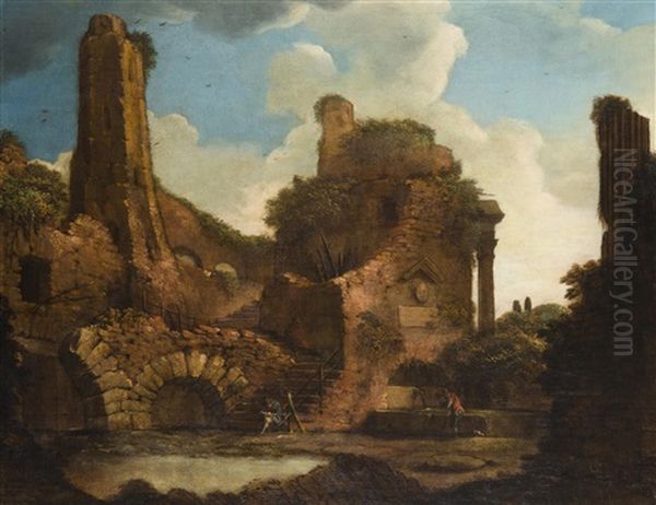 Among The Roman Ruins Oil Painting by Angelo Maria Costa