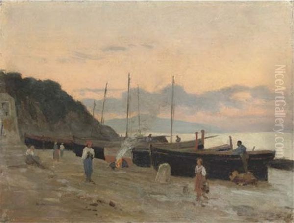 Grande Marina, Capri, Evening Oil Painting by Giovanni Costa