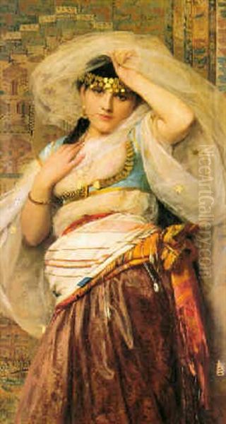 A Turkish Odalisque Oil Painting by Giovanni Costa