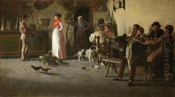 A Tavern Scene Oil Painting by Giuseppe Costa