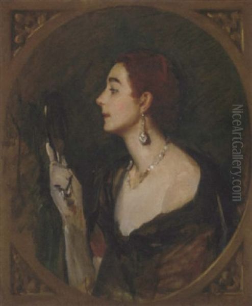 Portrait Of The Artist's Second Wife, Christine Bonnar Oil Painting by John da Costa