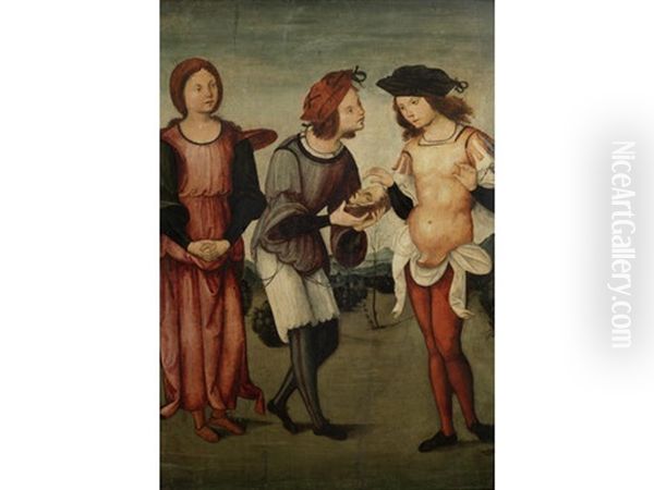 Three Figures With The Head Of John The Baptist(?) Oil Painting by Lorenzo Costa