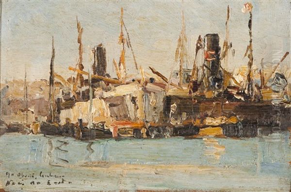 Marinha Com Barcos Oil Painting by Mario Navarro Da Costa