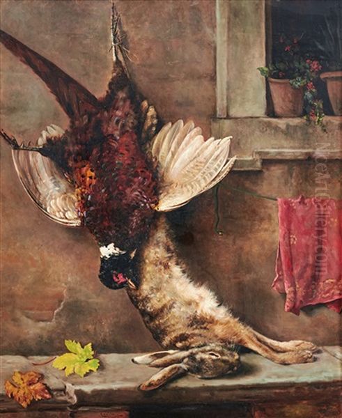 Stilleben Med Hare Och Fasan Oil Painting by Oreste Costa