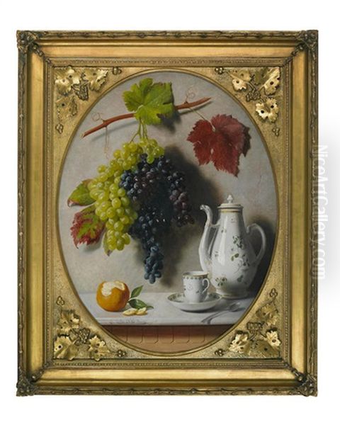 A Still Life With Grapes And Tea Pot Oil Painting by Oreste Costa